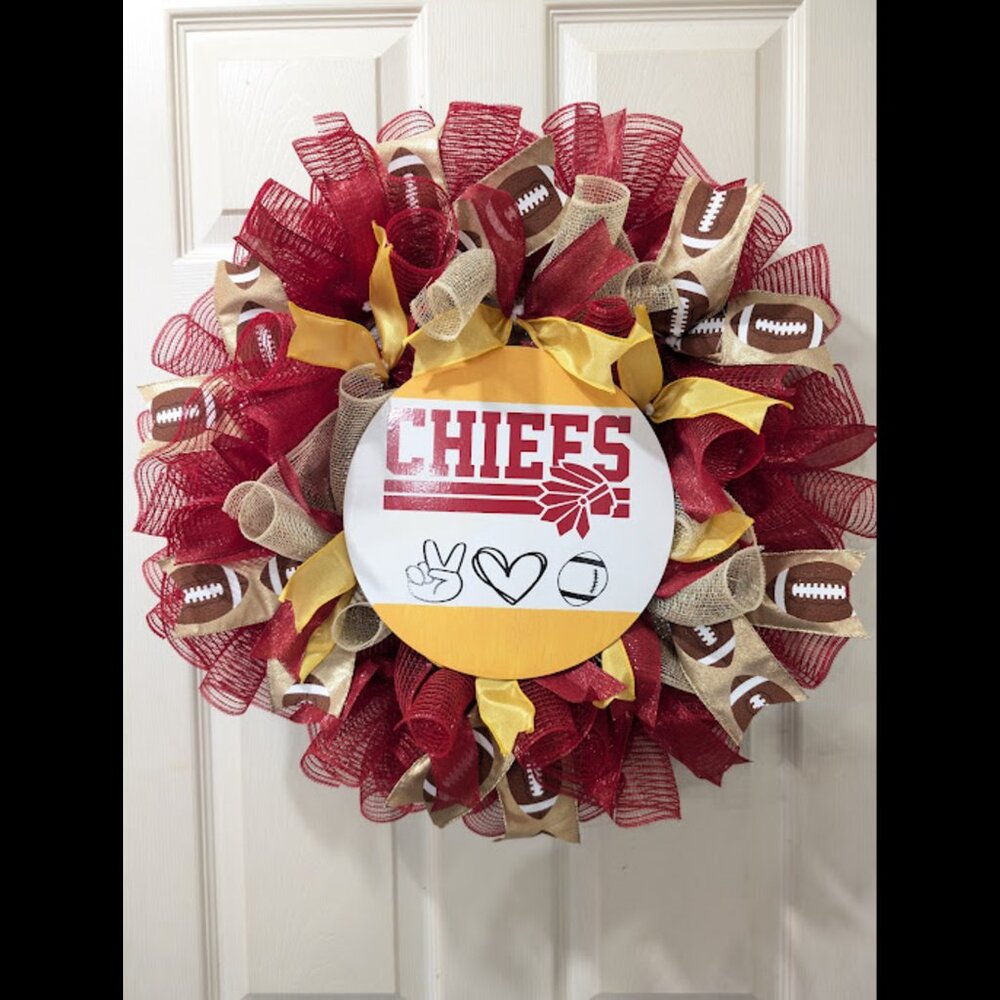Kansas City Chief Football Wreath,  Football, Football Wreath, Wooden Sign